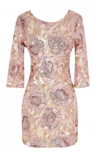 Rose Gold Floral Sequin Dress